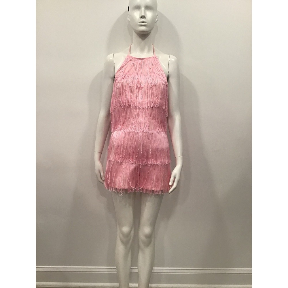 Fringe‎ Halter Mini Romper Pink Retro 1920s Flapper Gatsby Burlesque Boho Small